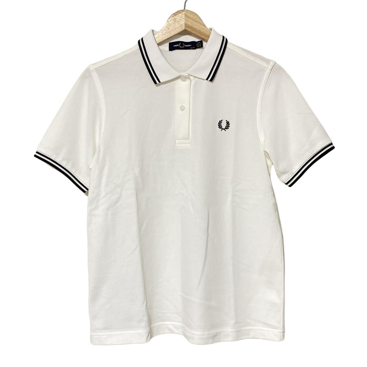 【人気カラー】フレッドペリー　ポロシャツ　刺繍　黒×白　ホワイト 　L FRED PERRY フレッドペリー ポロシャツ TWIN TIPPED SHIRT G3600