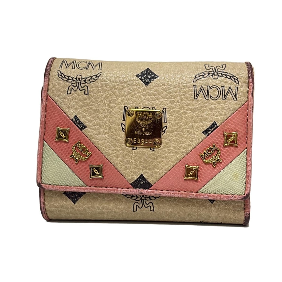 MCM ピンク 三つ折り財布 箱付き 楽天市場】エムシーエム MCM 財布 ピンクxグレーxゴールド