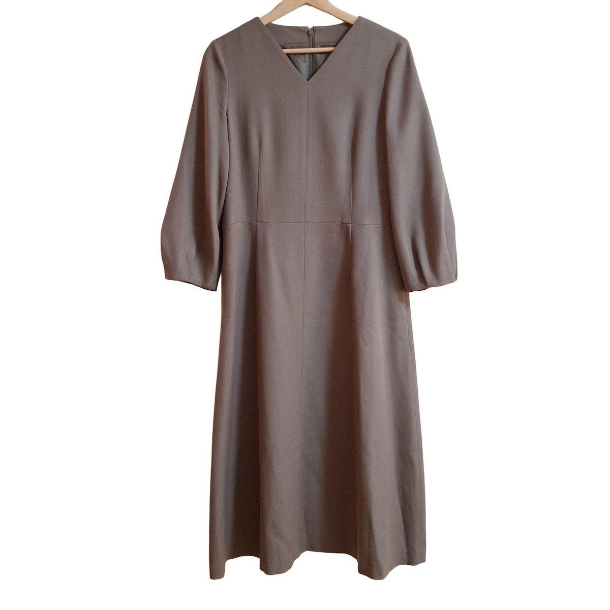 レキップヨシエイナバ　ストレッチサッカーワンピ　ロングフレア　茶色 レキップヨシエイナバ ストレッチサッカーワンピ ロングフレア