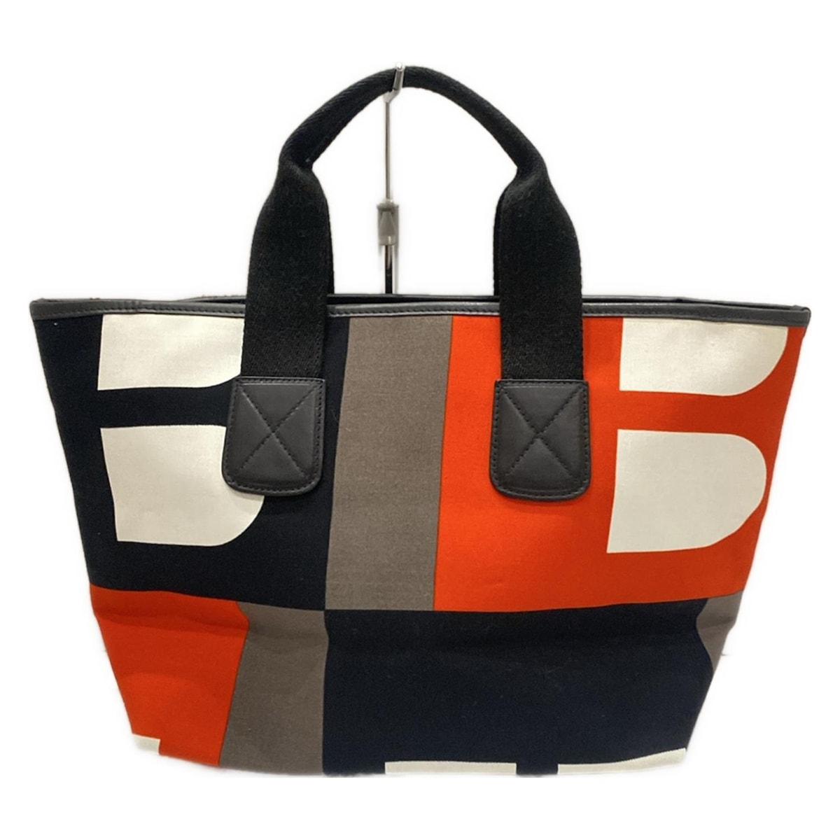 美品 BALLY ハンドバッグ キャンバス マルチカラー ブルー ロゴ 腕掛け 美品 BALLY ハンドバッグ キャンバス マルチカラー ブルー ロゴ