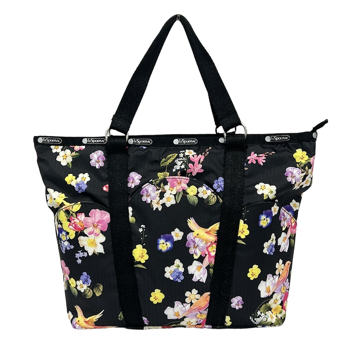 【中古】LESPORTSAC(レスポートサック) ハンドバッグ 花柄/鳥/ラメ/Chestyコラボ 黒×マルチ 8,611円