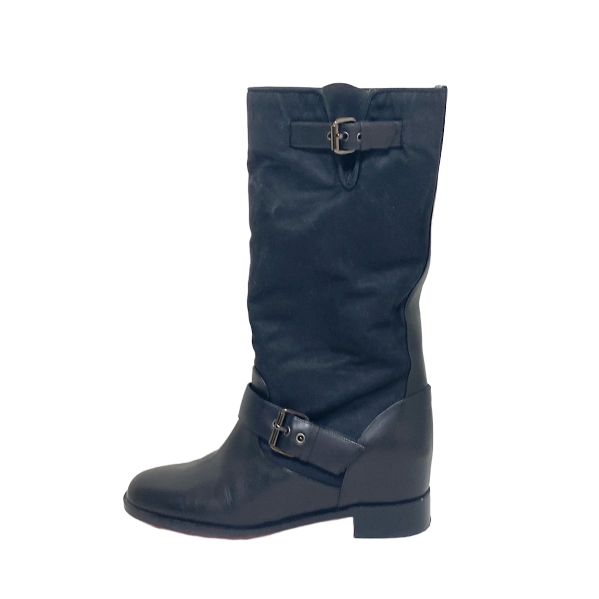 クリスチャンルブタン ムートン ミドルブーツ レザー 黒 スタッズ 26cm