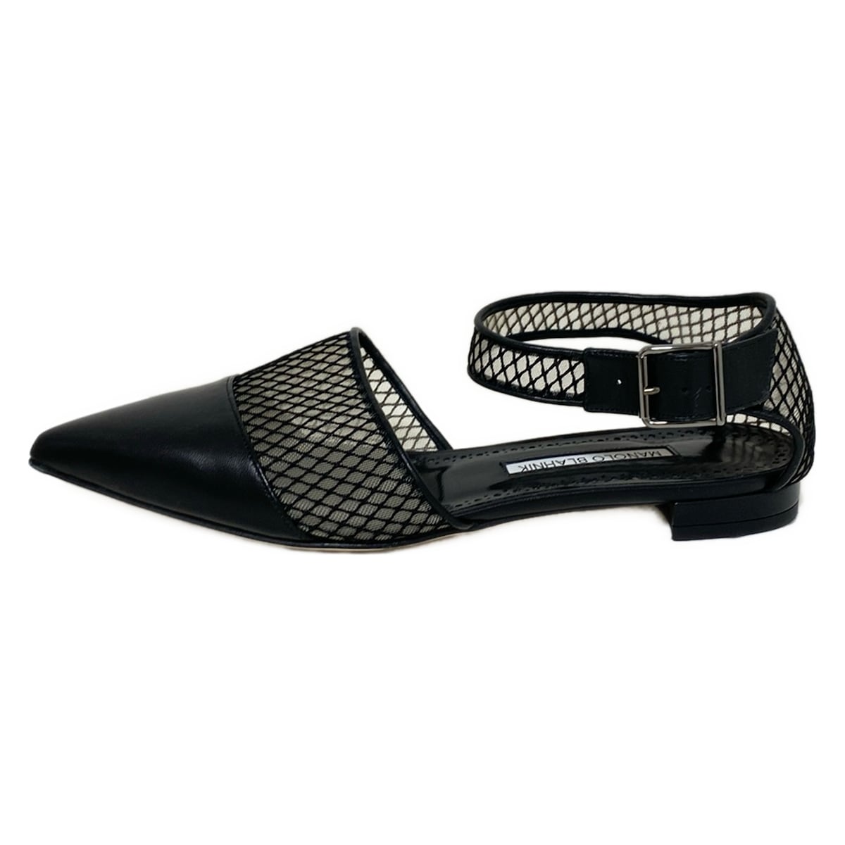 【中古】MANOLO BLAHNIK(マノロブラニク) JETELAHFLAT(ジェテラフラット) サンダル メッシュ/2025SS 黒×クリア レザー