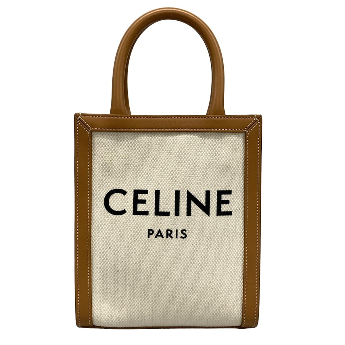 【中古】CELINE(セリーヌ) ミニ バーティカル カバ CELINE トートバッグ ナチュラル×タン(アイボリー×ブラウン)