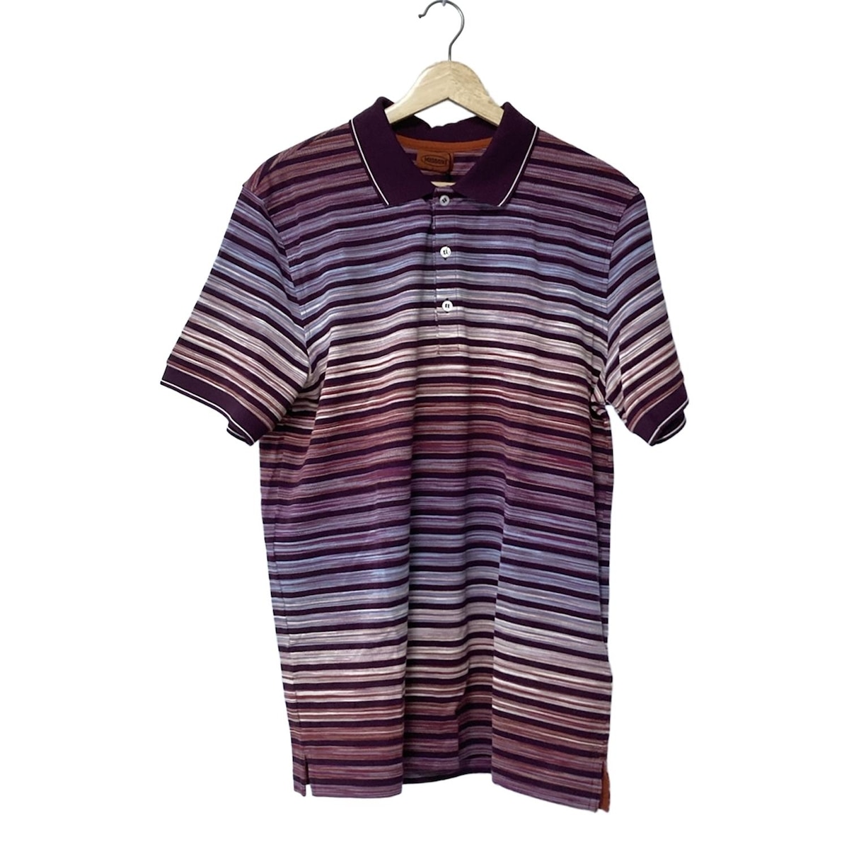 【中古】MISSONI(ミッソーニ) 半袖ポロシャツ ボーダー ボルドー×ライトパープル×マルチ