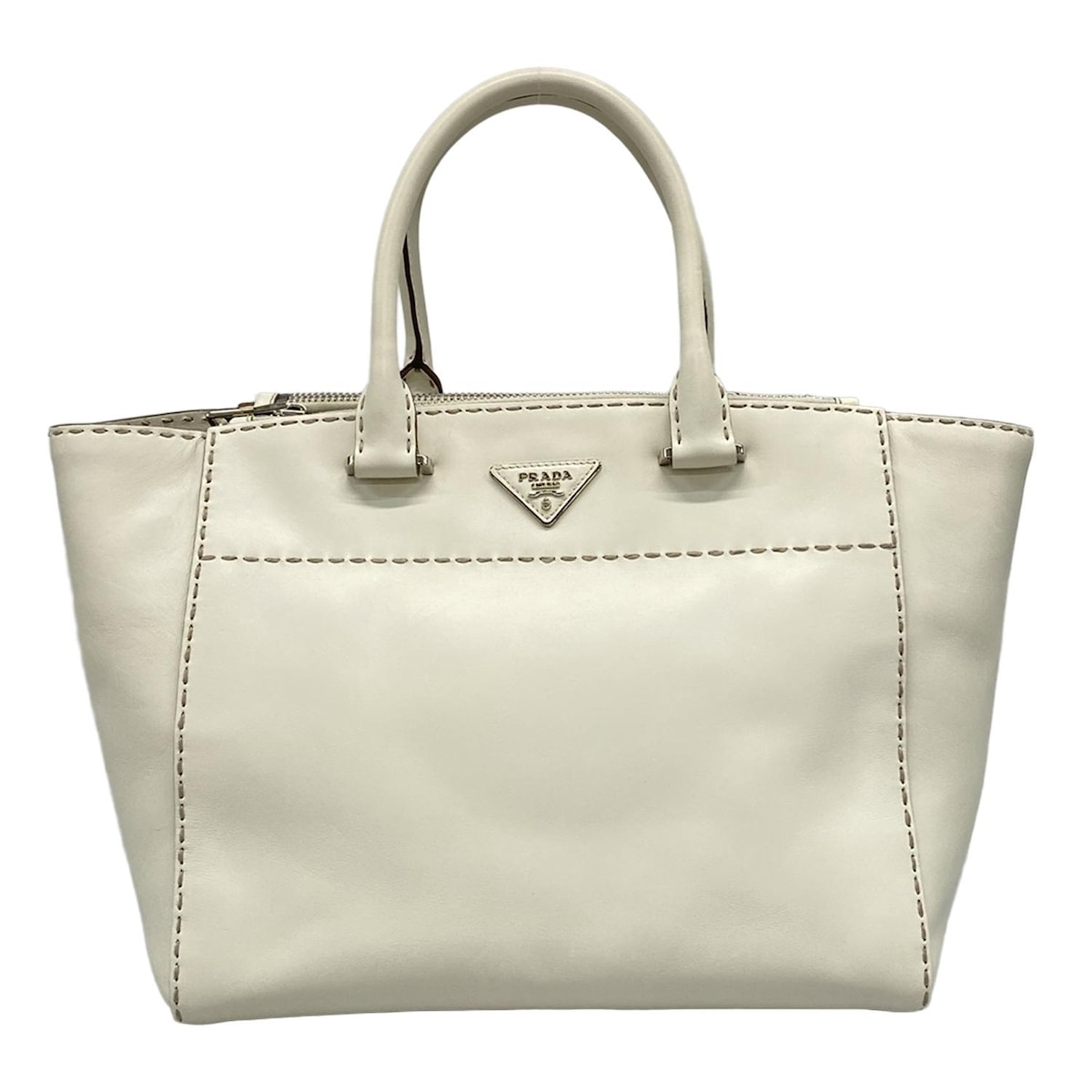 【中古】PRADA(プラダ) トートバッグ アイボリー レザー