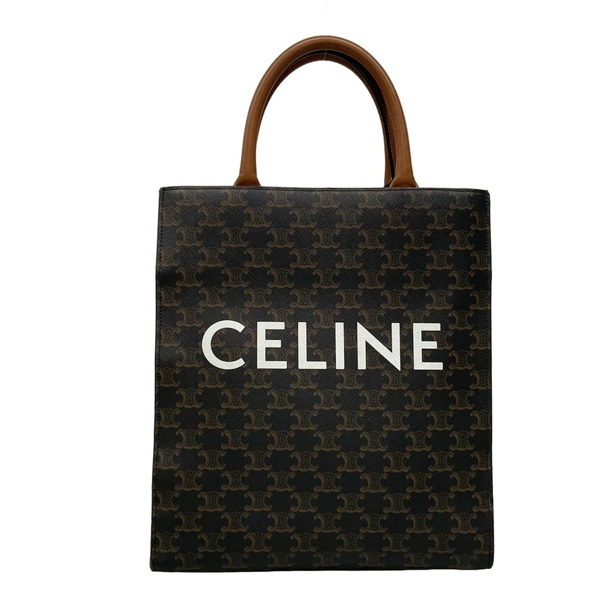 【中古】CELINE(セリーヌ) スモール バーティカル カバ トートバッグ 黒×ブラウン