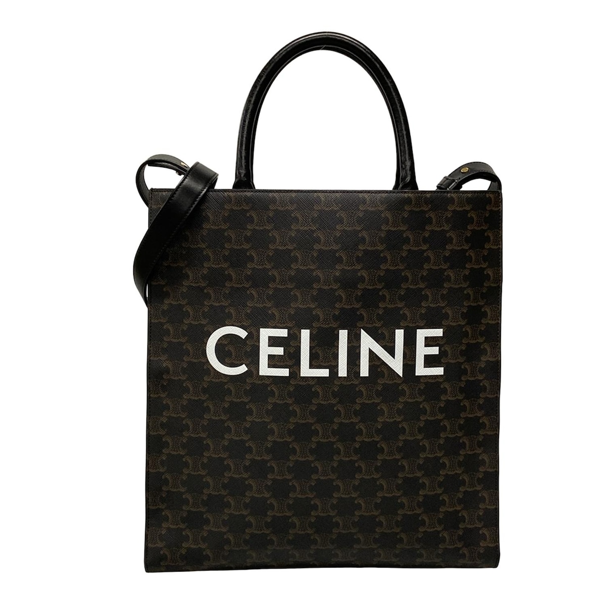【中古】CELINE(セリーヌ) ミディアム バーティカルカバ トートバッグ 黒×ブラウン
