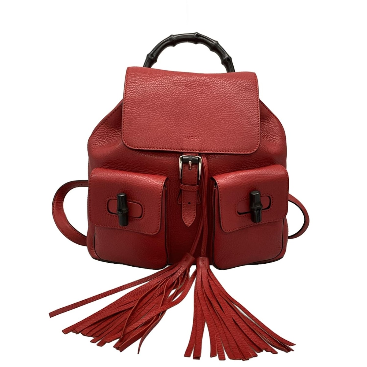 【中古】GUCCI(グッチ) バンブー リュックサック レッド レザー