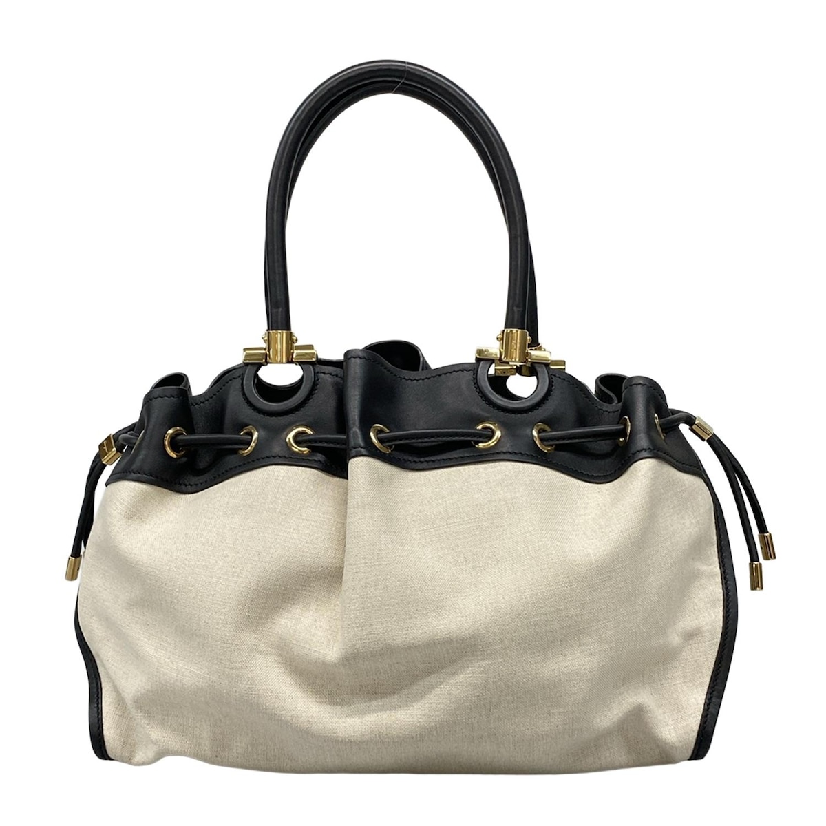 【中古】FERRAGAMO/SalvatoreFerragamo(サルバトーレフェラガモ) トートバッグ 巾着型 アイボリー レザー