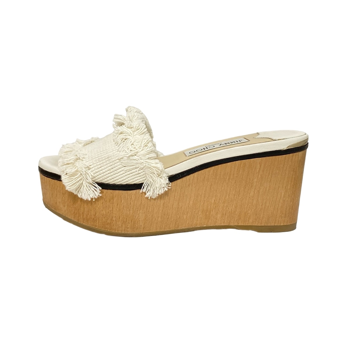 【中古】JIMMY CHOO(ジミーチュウ) サンダル ウェッジソール アイボリー コットン