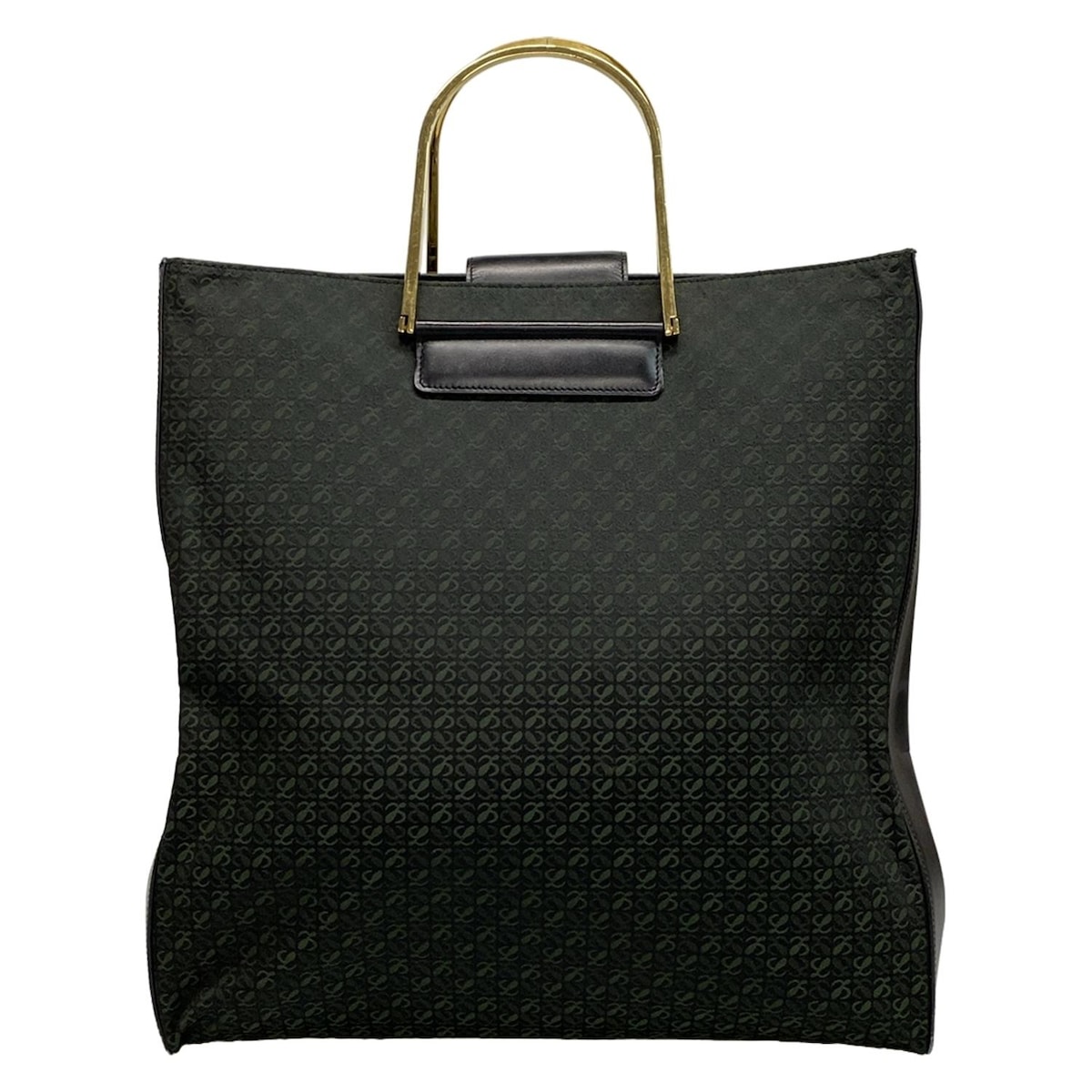 【中古】LOEWE(ロエベ) ハンドバッグ メタルハンドル 黒×ダークグリーン レザー