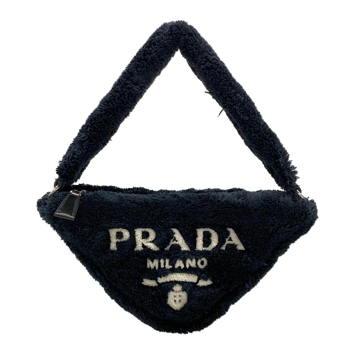 【中古】PRADA(プラダ) テリートライアングル ハンドバッグ 黒×白