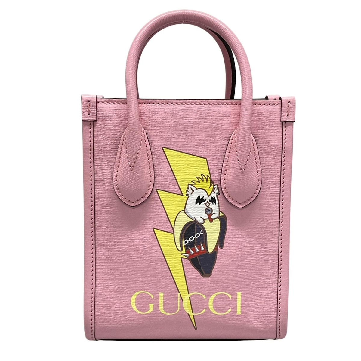 【中古】GUCCI(グッチ) ハンドバッグ ばなにゃコラボ/BNF ピンク×イエロー×マルチ レザー