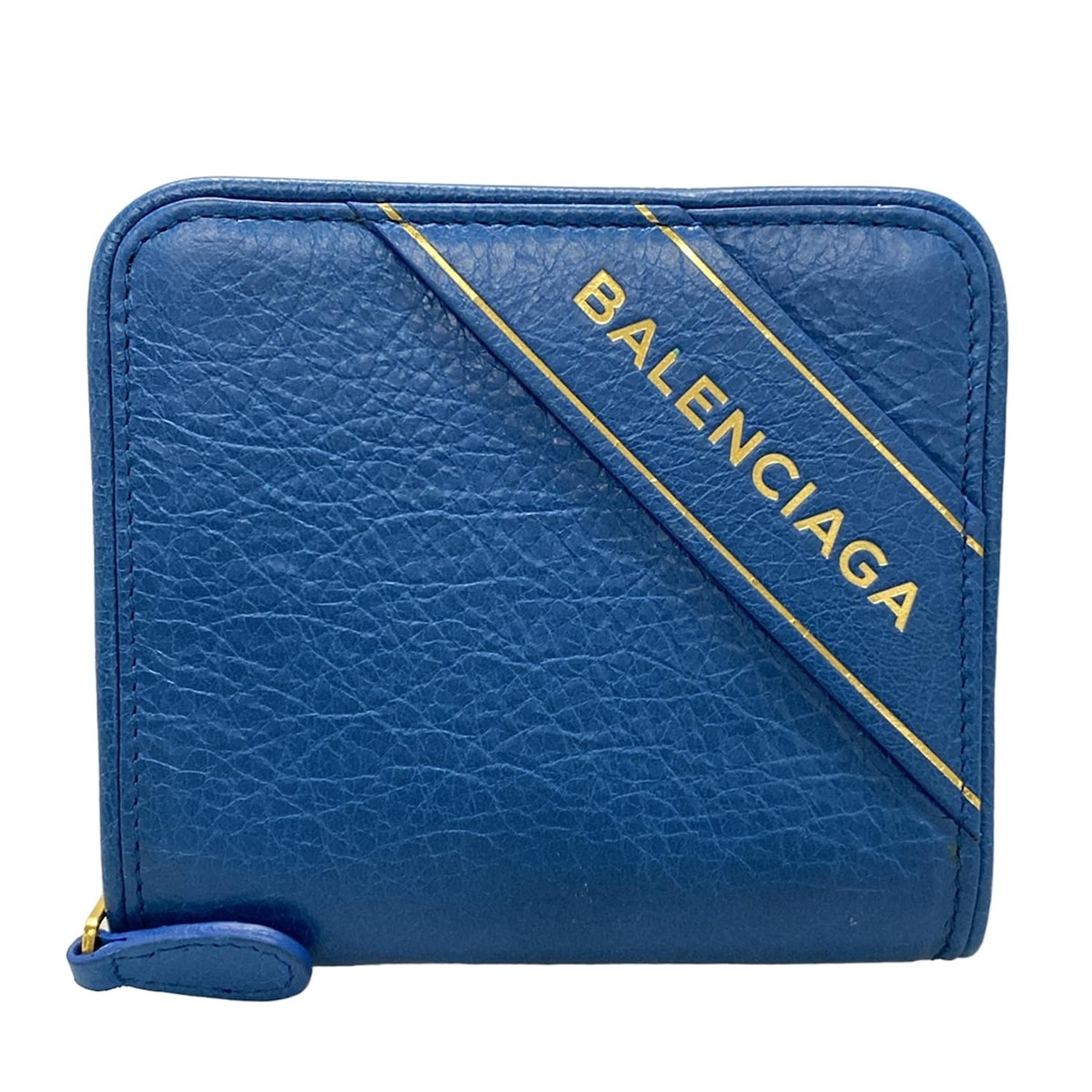 【新着】【中古】BALENCIAGA(バレンシアガ) ブランケット ビルフォールド 2つ折り財布 ジップアラウンド ブルー レザー