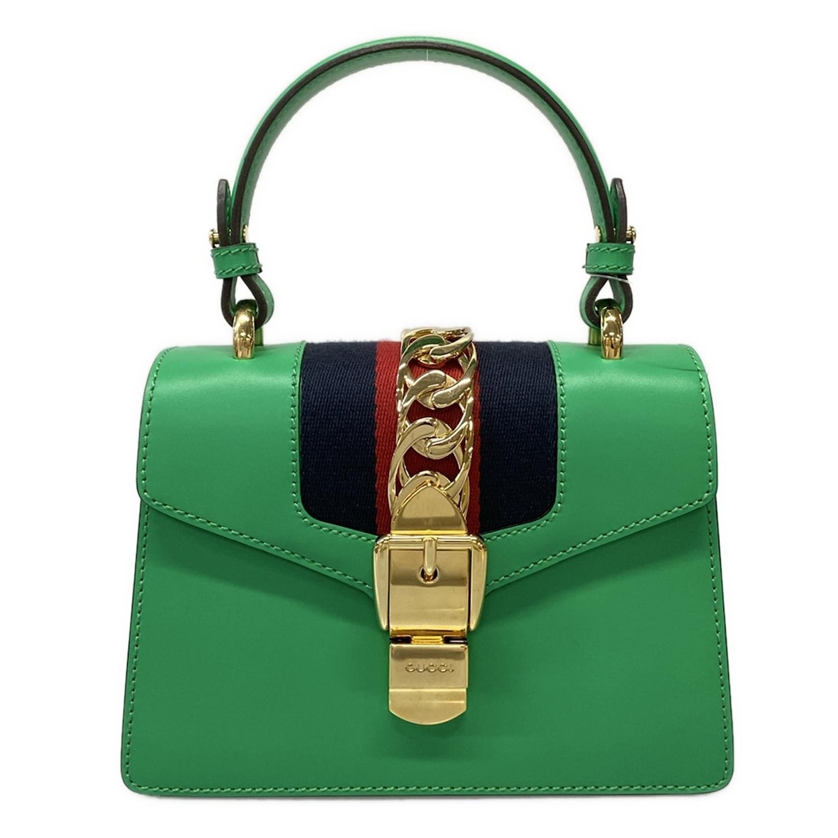 【中古】GUCCI(グッチ) シルヴィ ハンドバッグ グリーン レザー