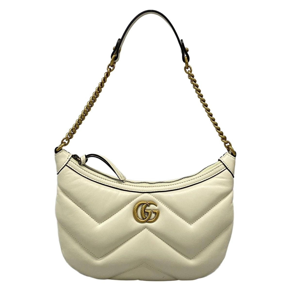 【中古】GUCCI(グッチ) GGマーモント スモール ショルダーバッグ ショルダーバッグ チェーンショルダー アイボリー レザー
