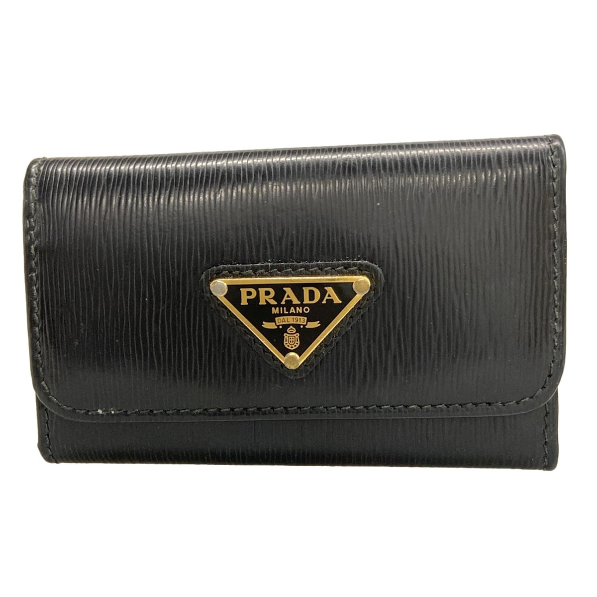 【中古】PRADA(プラダ) キーケース 型押し加工 黒 レザー