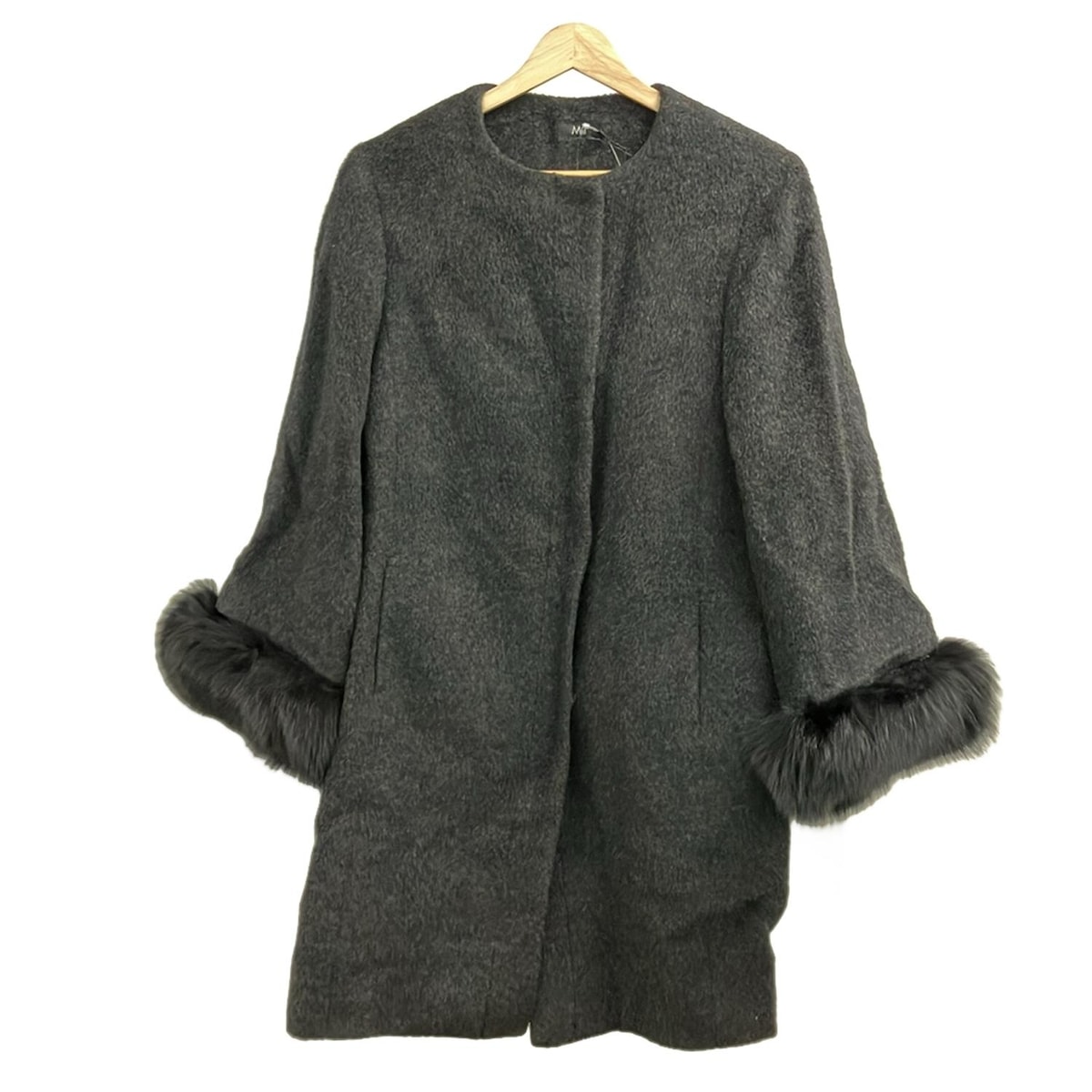 【中古】M・Fil(エムフィル) コート 長袖/ファー取り外し可/冬 ダークグレー×黒