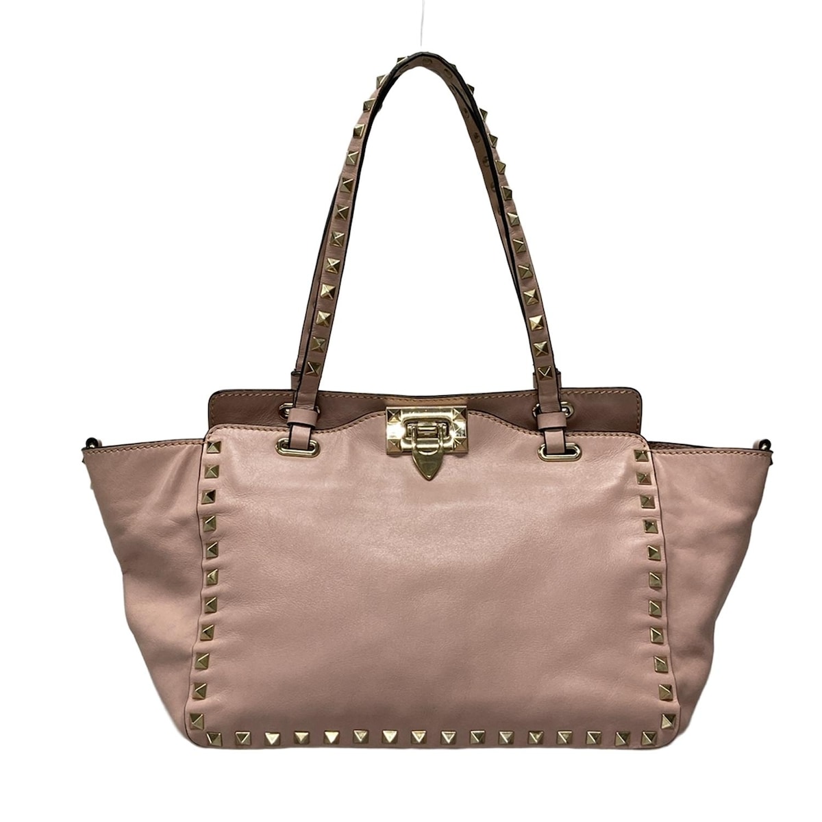 【中古】VALENTINOGARAVANI(バレンチノガラバーニ) ロックスタッズスモールバッグ トートバッグ 赤タグ ピンク レザー
