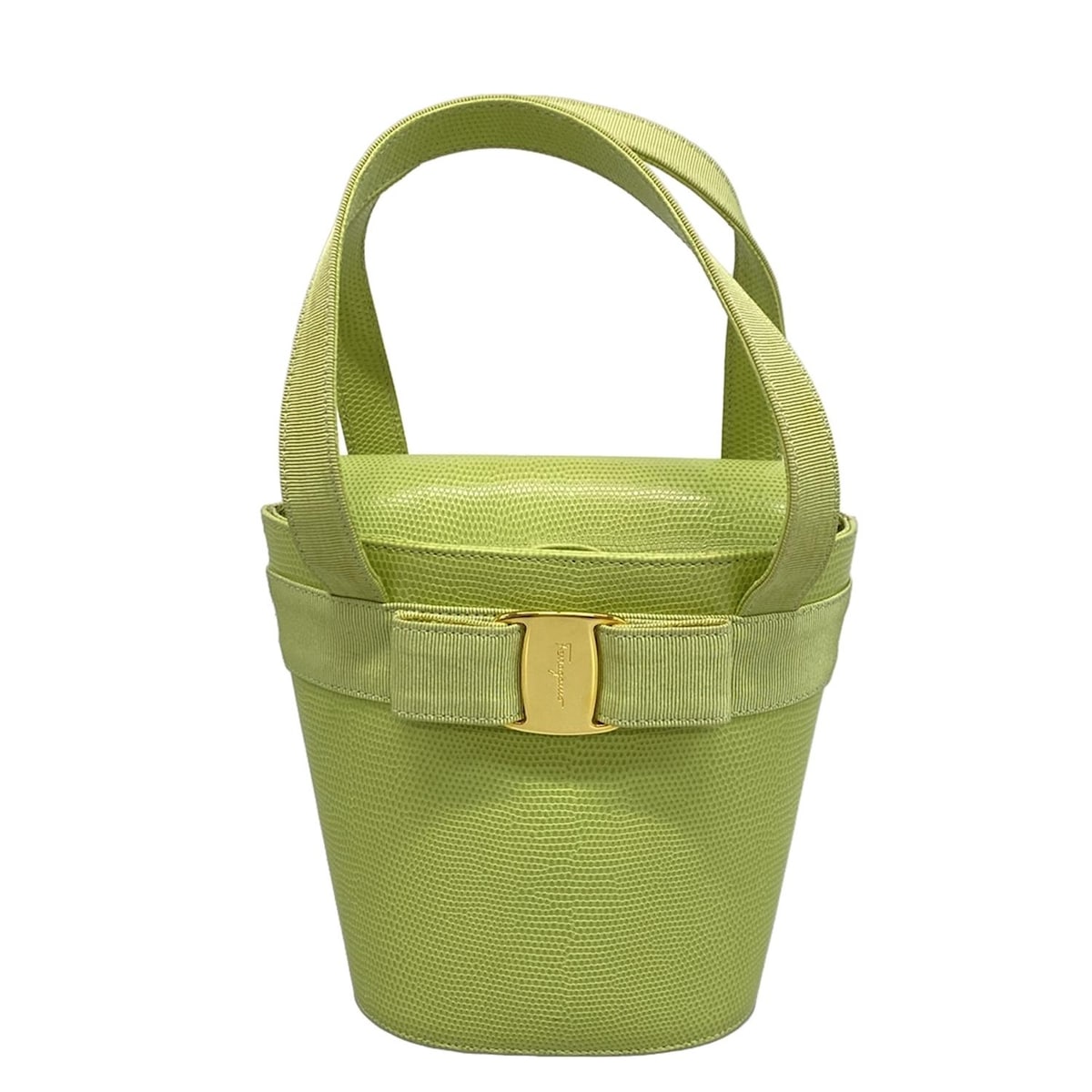 【中古】FERRAGAMO/SalvatoreFerragamo(サルバトーレフェラガモ) ヴァラ ハンドバッグ 型押し加工 ライトグリーン レザー