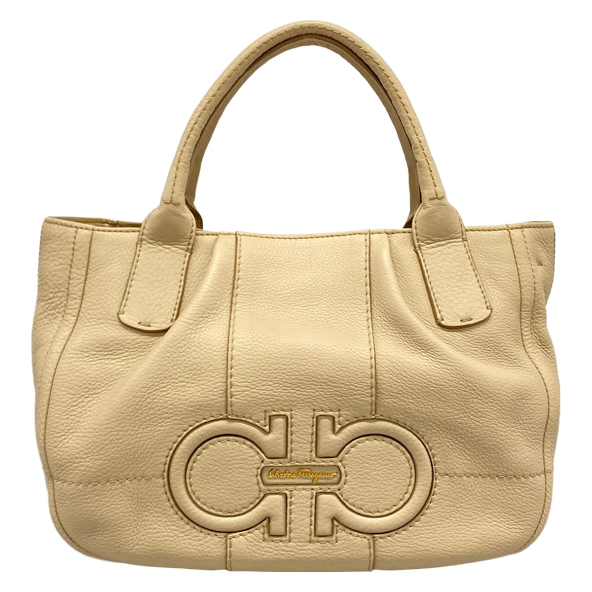 【中古】FERRAGAMO/SalvatoreFerragamo(サルバトーレフェラガモ) イジー ハンドバック ダブルガンチーニ ベージュ なめし革