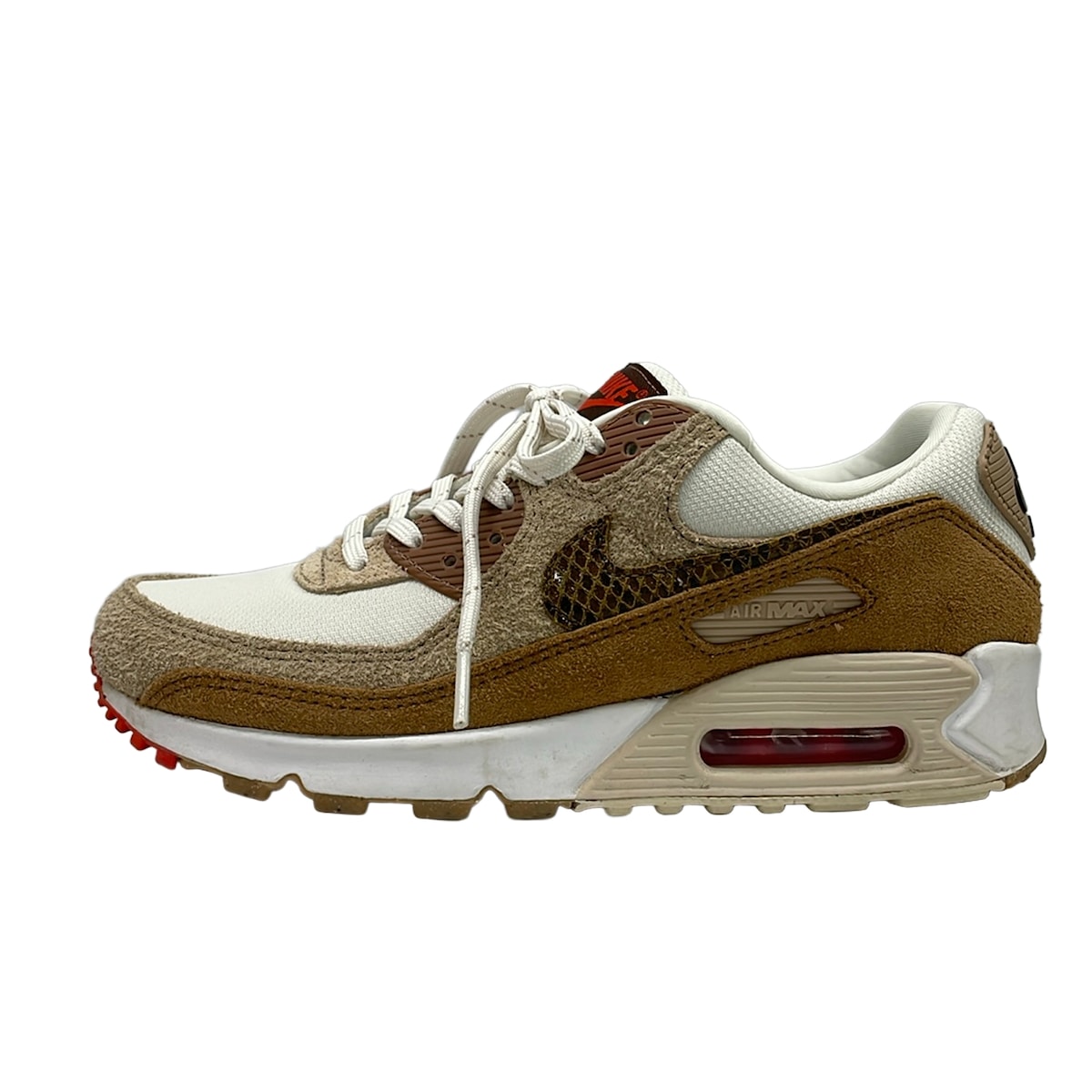 【新着】【中古】NIKE(ナイキ) 大気圏 マックス 90 AMD スニーカー フェイクスネークスキンスウッシュ/インソール取りはらい可 ペールアイボリー×首脳会談白いこと×オートミール×ピカンテレッド