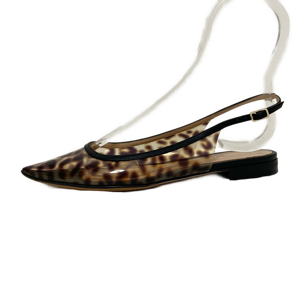 【中古】Gianvito Rossi(ジャンヴィト・ロッシ) サンダル 豹柄/アウトソール張替済 クリア×ダークブラウン×黒 レザー
