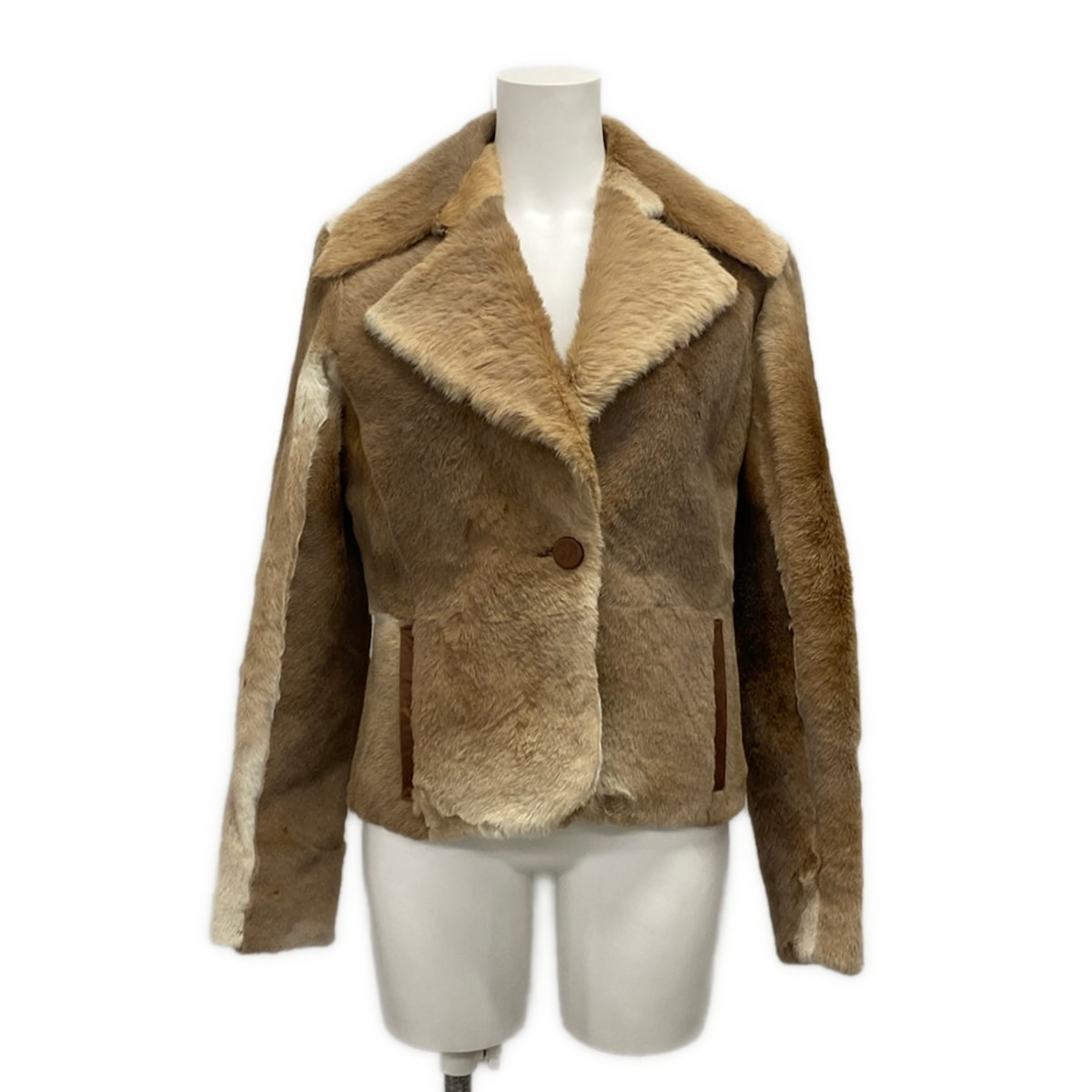 【中古】Max Mara(マックスマーラ) 厚地の外套 遊撃手丈/即物的毛皮 ベージュ なめし革