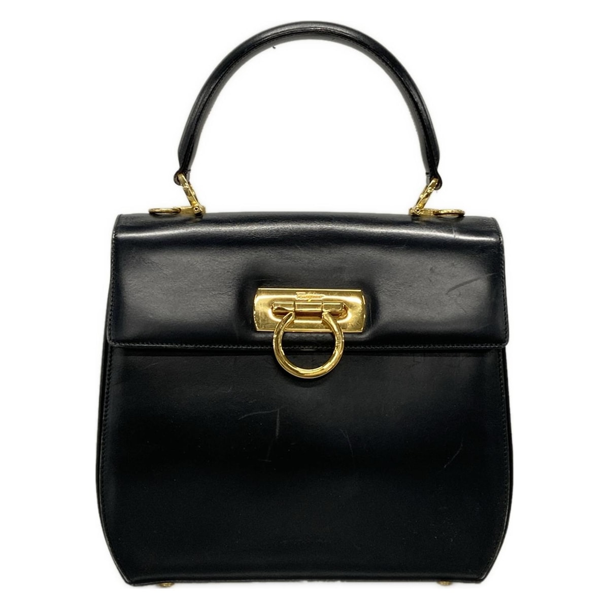 極美品✨サルヴァトーレ フェラガモ ガンチーニ サフィアーノ ハンドバッグ 黒 サルバトーレフェラガモ ガンチーニ サフィアーノ ワン