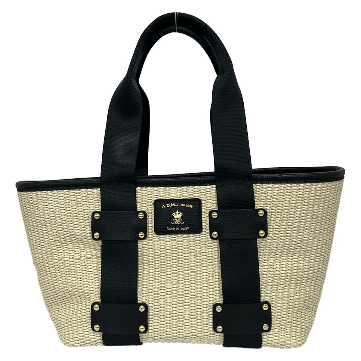 【中古】AccessoiresDeMademoiselle(ADMJ)(アクセソワ・ドゥ・マドモワゼル) ハンドバッグ かごバッグ ベージュ&times;黒 レザー｜ブランディア　店