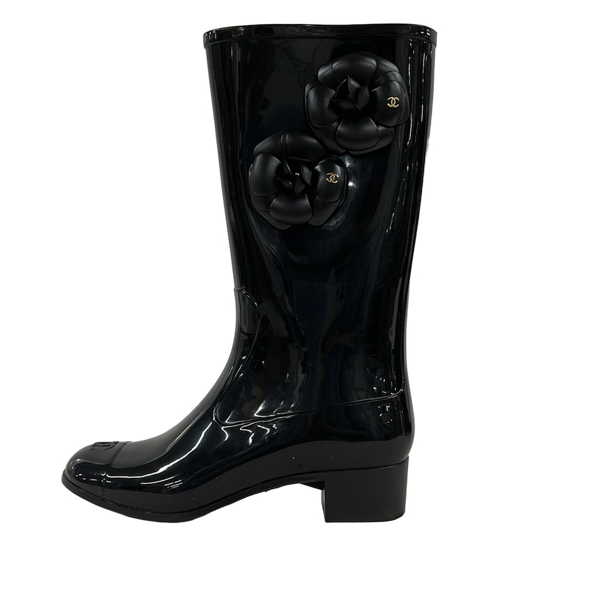シャネル　カメリア　ブーツ　CHANEL CHANEL シャネル ブーツ ロング カメリア ココマーク付 黒