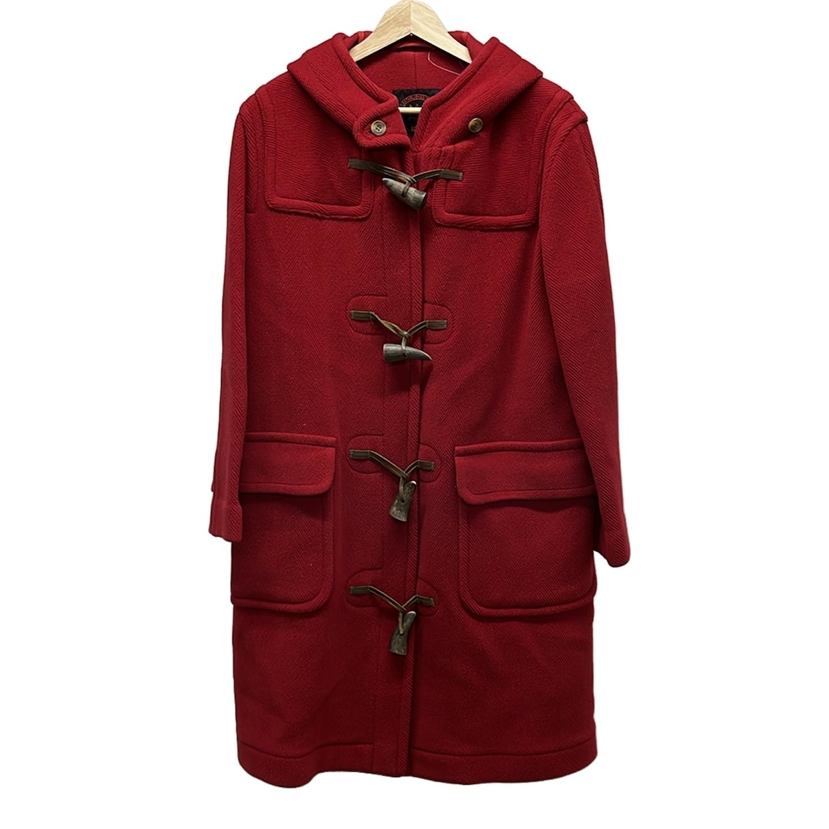 美品✨オールドイングランド ダッフルコート ヘリンボーン ロング丈 M相当 赤 極美品✨オールドイングランド ダッフルコート ヘリンボーン ロング 赤