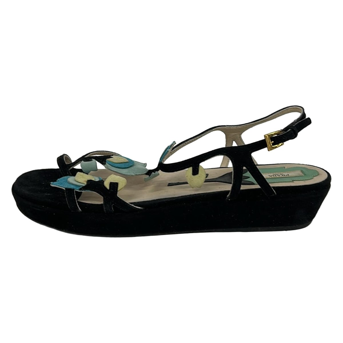 【中古】PRADA(プラダ) サンダル フラワー(花) 黒×ブルー×イエロー