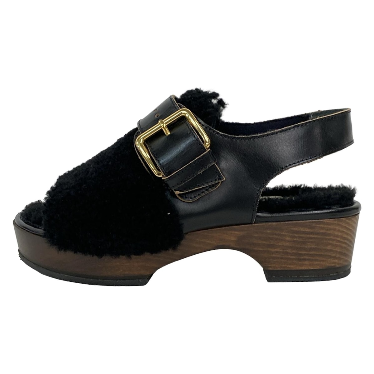 【中古】MARNI(マルニ) サンダル 黒 レザー、ムートン