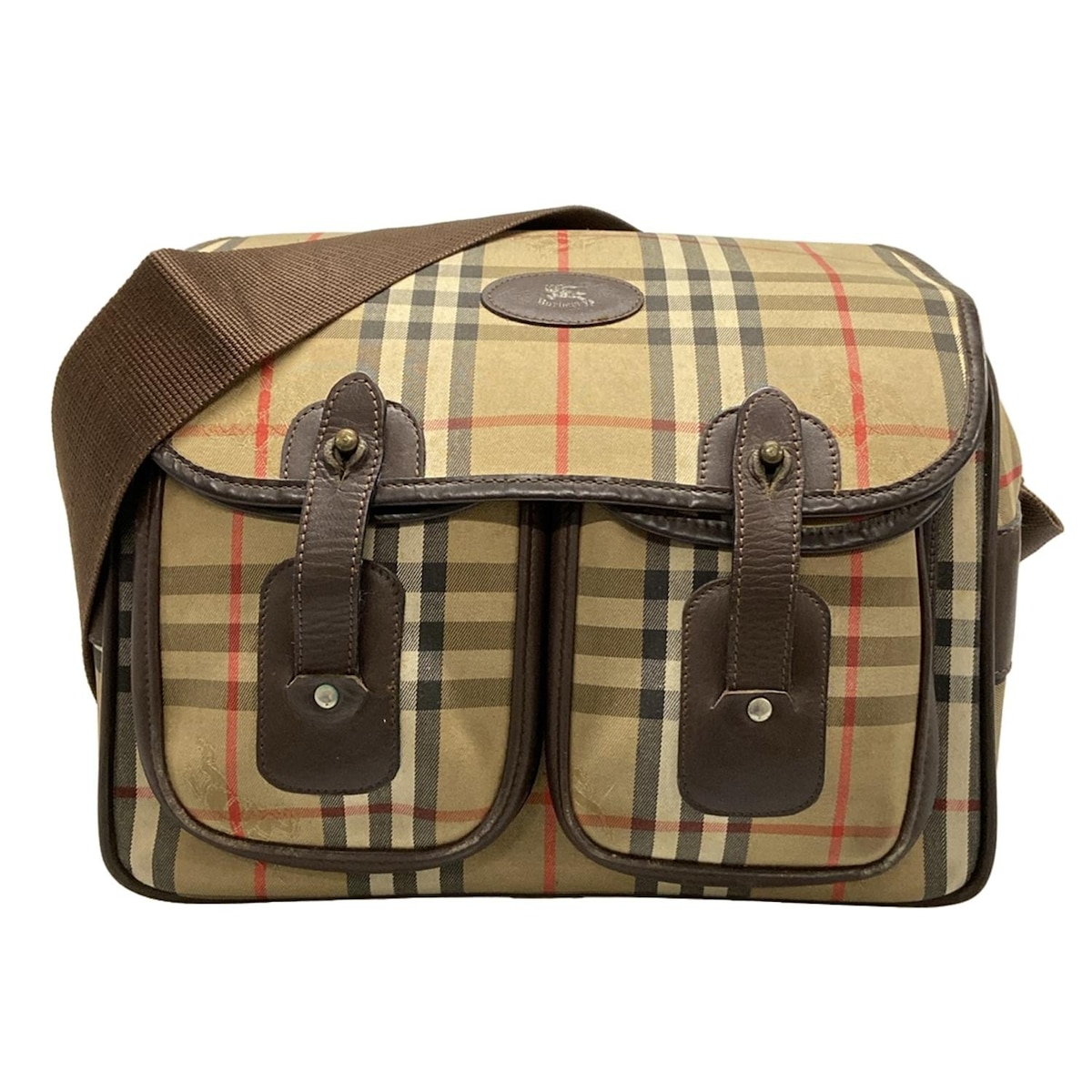 【中古】Burberry's(バーバリーズ) ショルダーバッグ チェック柄 ベージュ×ダークブラウン×マルチ レザー