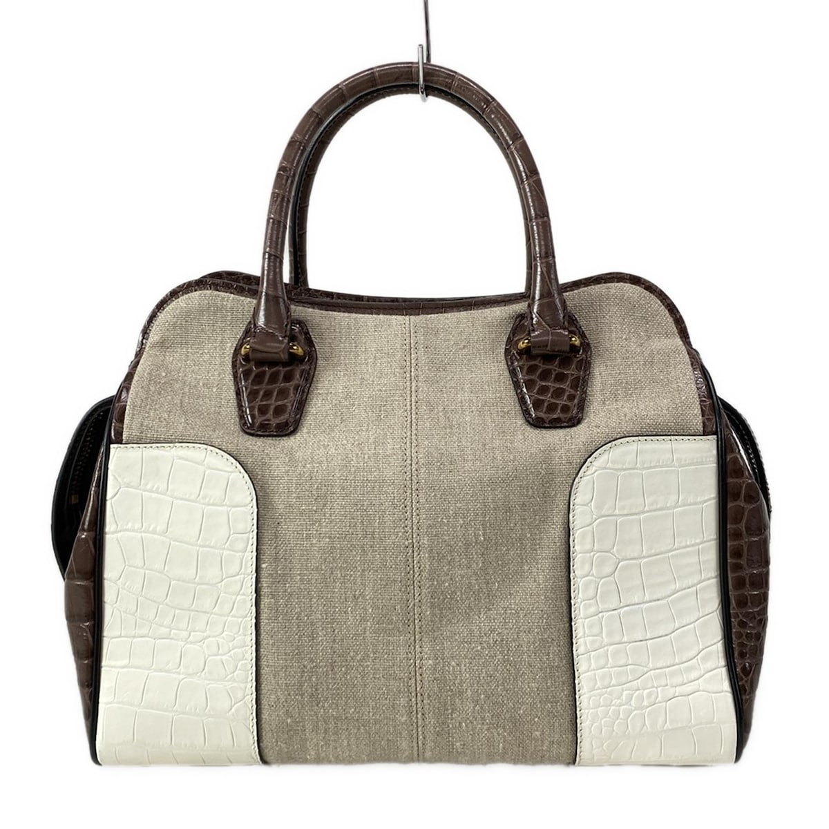 【中古】TOD'S(トッズ) ハンドバッグ 型押し加工 グレーベージュ×ダークブラウン×白 レザー 27,305円