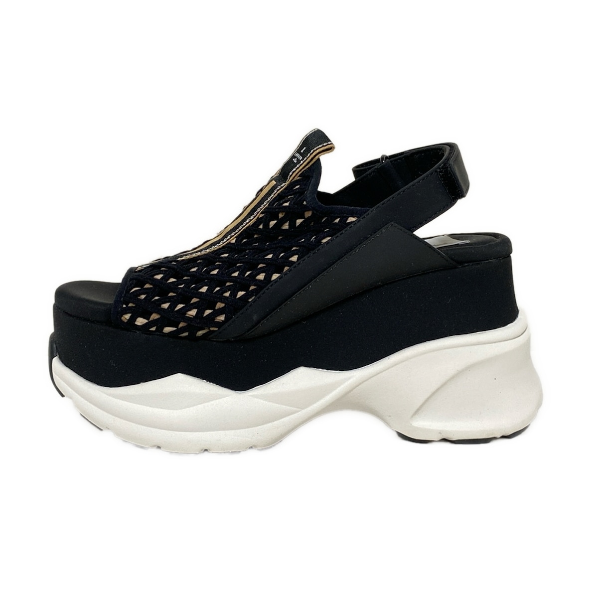 【中古】LANVIN en Bleu(ランバンオンブルー) サンダル 黒×ベージュ×シルバー