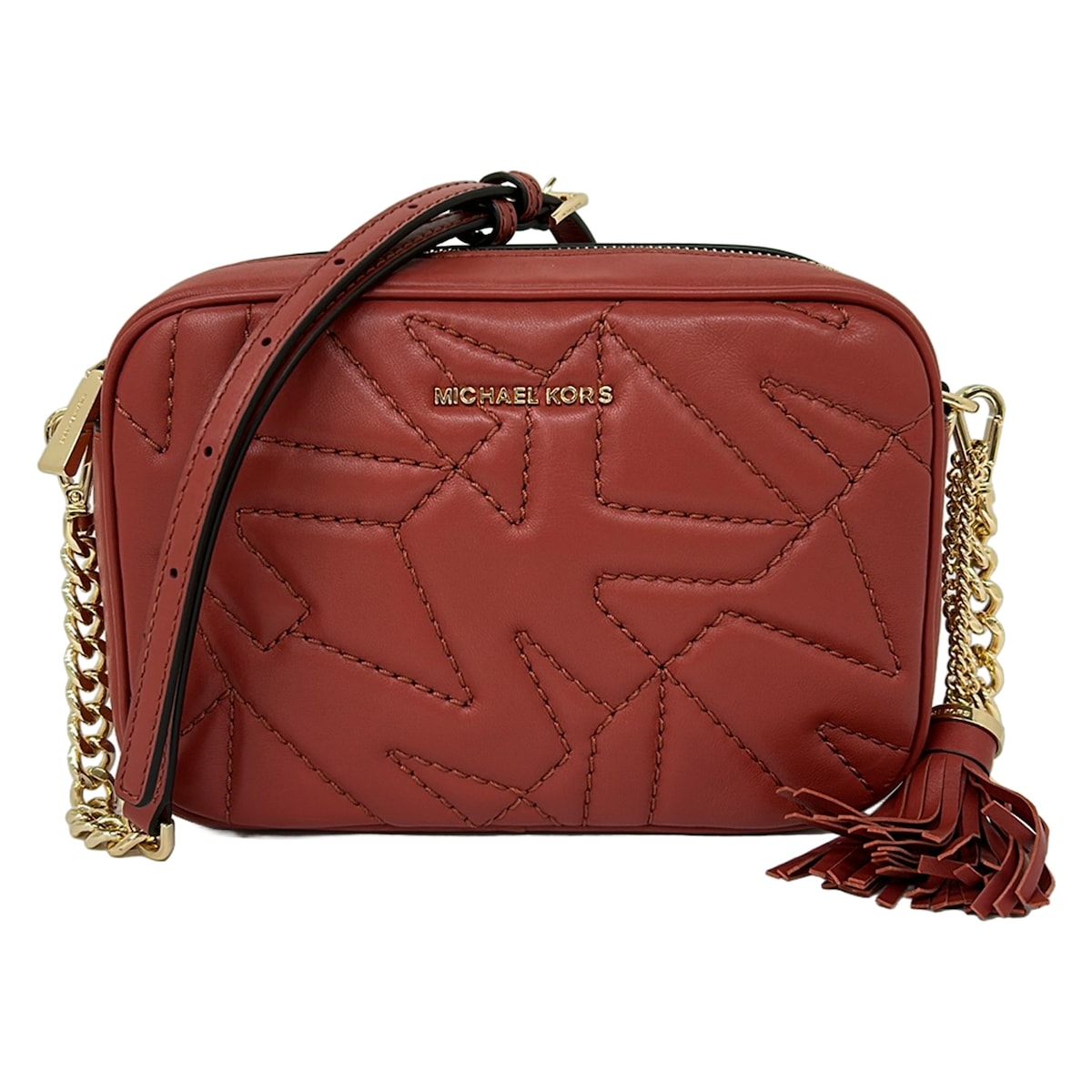 【中古】MICHAEL KORS(マイケルコース) ジェットセット ショルダーバッグ ストラップ着脱可/チェーンショルダー/斜めがけ/キルティング ボルドー×ゴールド レザー