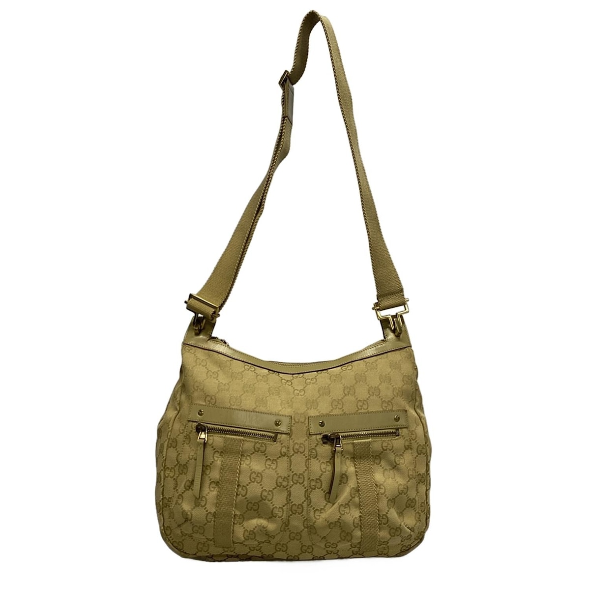 【新着】【中古】GUCCI(グッチ) GG柄 ショルダーバッグ ベージュ×グリーン レザー