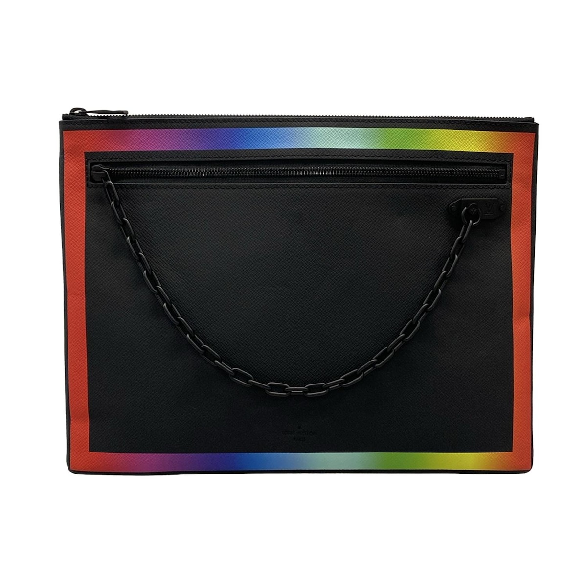【中古】LOUIS VUITTON(ルイヴィトン) ポシェットA4 クラッチバッグ 黒×マルチ レザー、牛革
