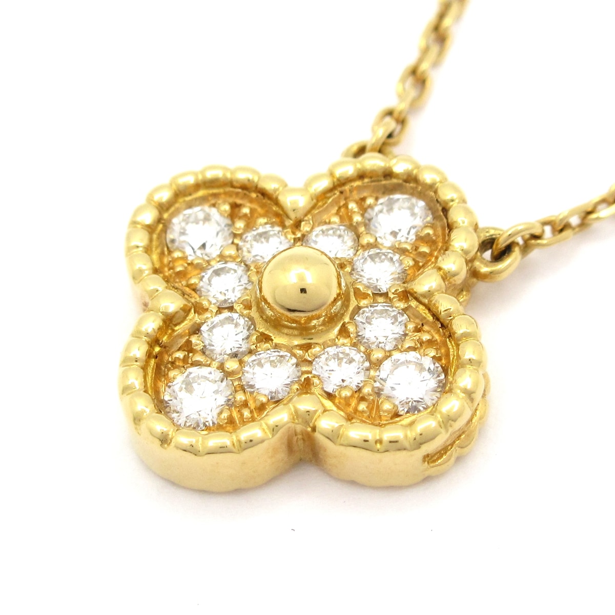 【中古】Van Cleef & Arpels(ヴァンクリーフ&アーペル) ヴィンテージ アルハンブラ ネックレス 12Pダイヤ/パヴェダイヤ K18YG×ダイヤモンド