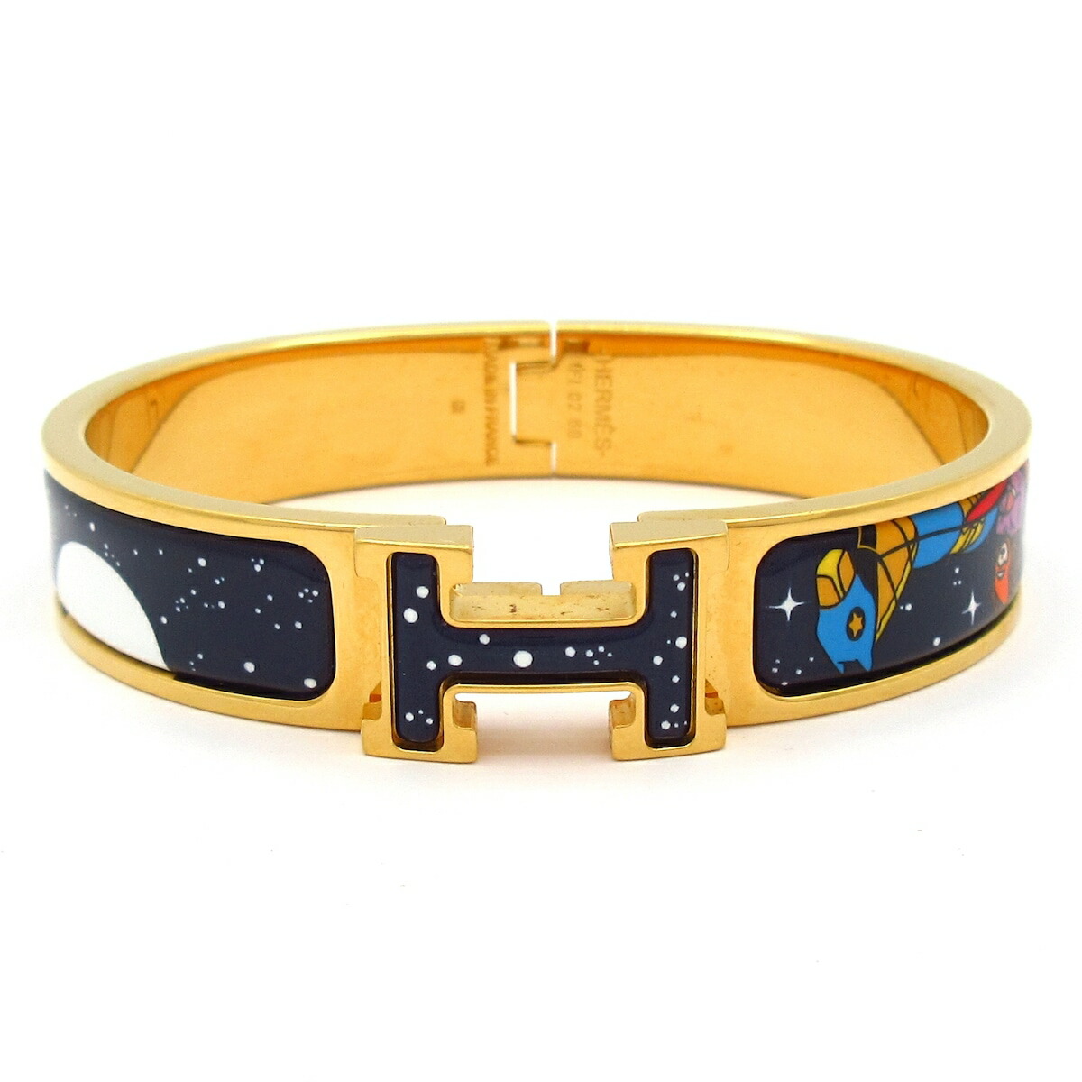 HERMES ネイビーシルバー馬模様 バングル HERMES ネイビーシルバー馬模様 バングル