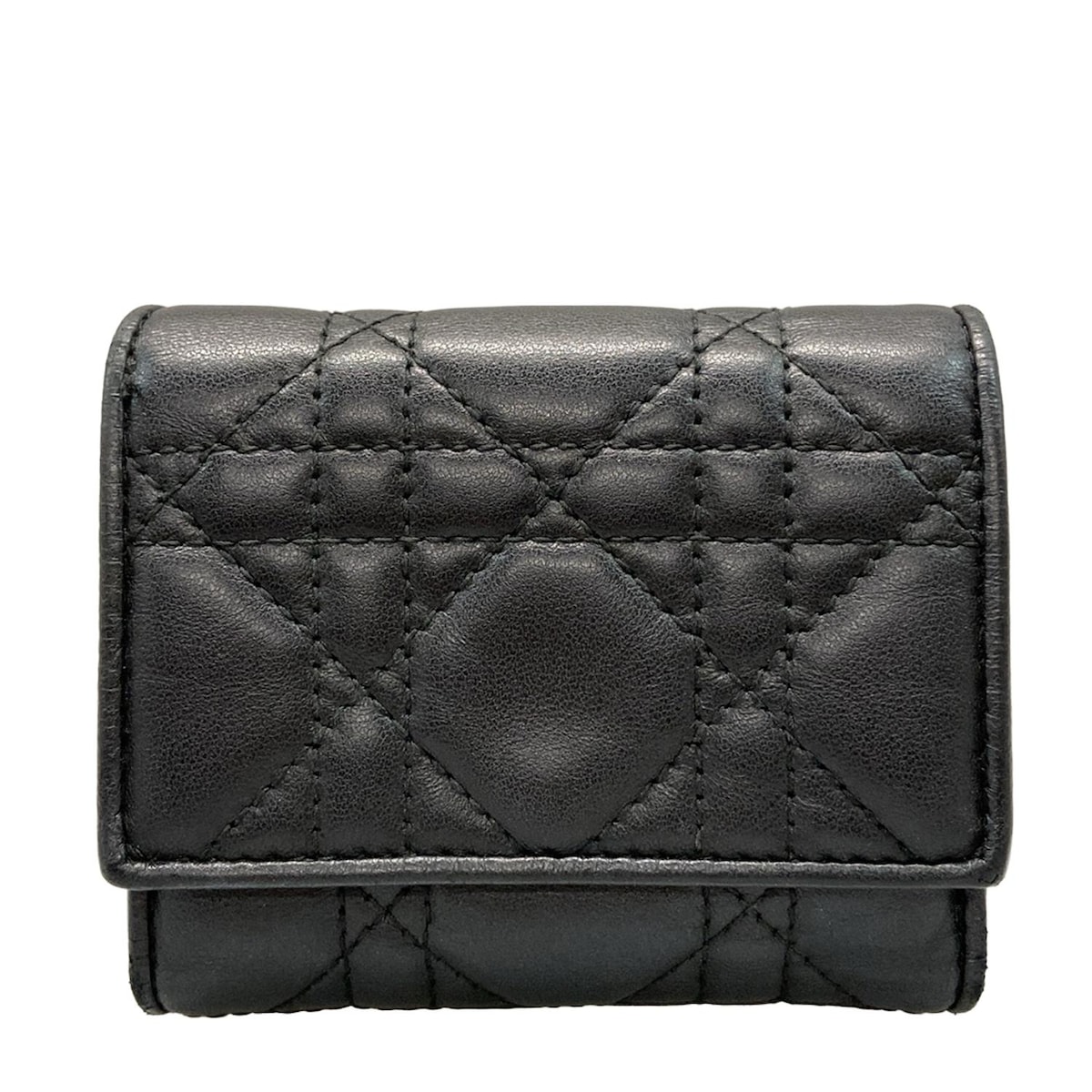 【中古】DIOR/ChristianDior(クリスチャンディオール/ディオール) レディディオールロータスウォレット 3つ折り紙入れ 黒 子ヒツジ人はだ