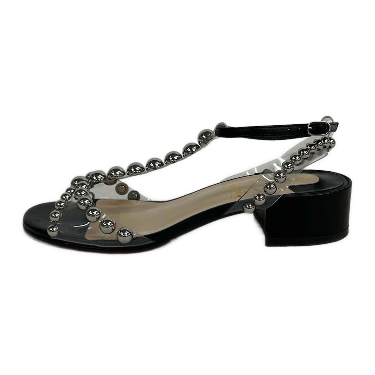 【中古】CHRISTIAN LOUBOUTIN(クリスチャンルブタン) サンダル せつ然たる×しろがね色×黒 なめし革 その他-靴