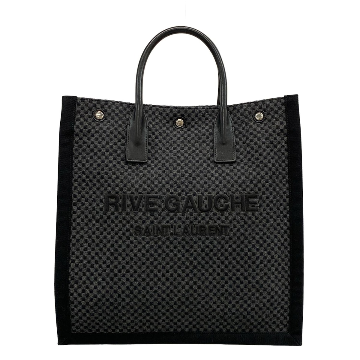 【新着】【中古】SAINT LAURENT PARIS(サンローランパリ) ノース/サウス リヴ・ゴーシュ トートバッグ チェック柄 黒×ダークグレー ウール、レザー