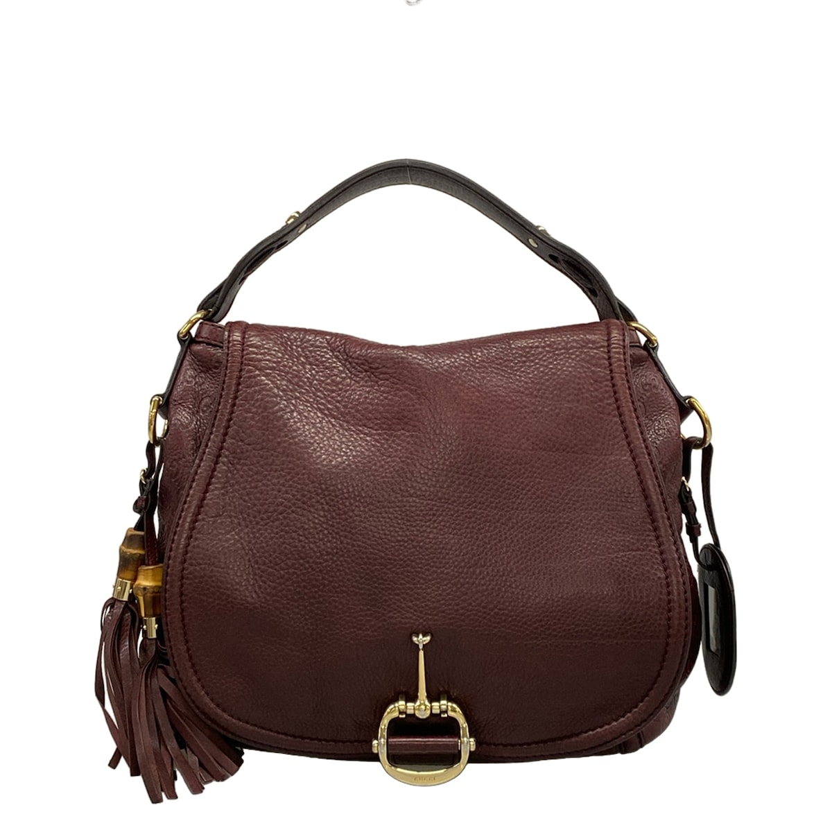 【中古】GUCCI(グッチ) 配管ビット ショルダーバッグ ボルドーワイン なめし革