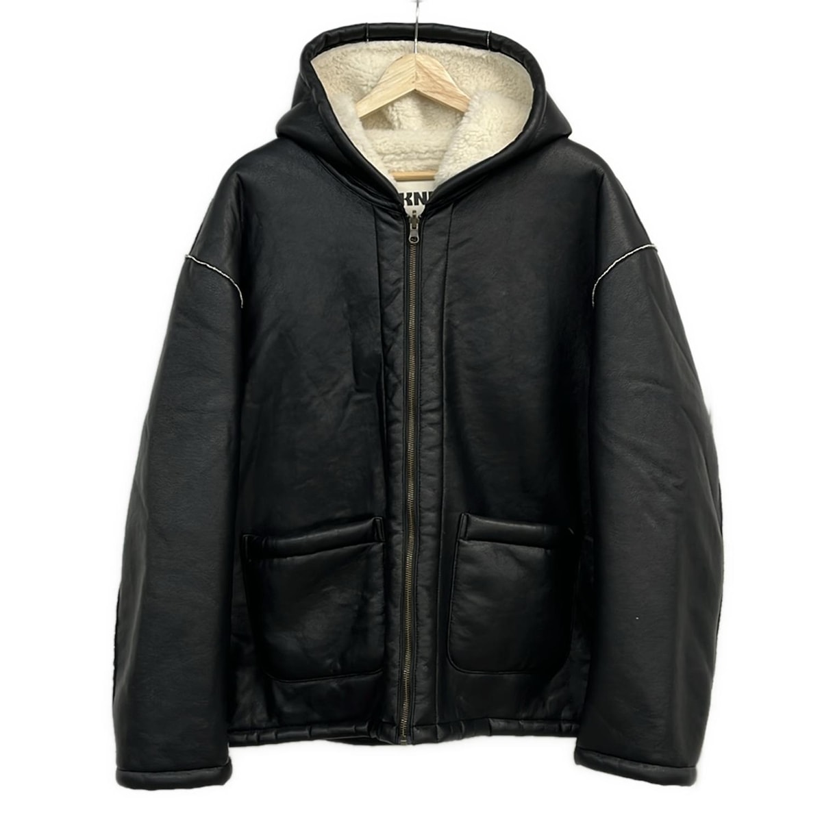 【中古】NKNIT(ンニット) 上衣 長袖/フェイクムートン/秋/冬 黒×象牙色