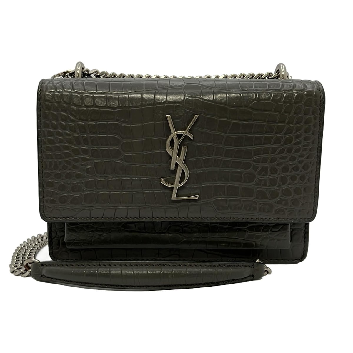 【新着】【中古】SAINT LAURENT PARIS(サンローランパリ) サンセット 財布 チェーンウォレット\\型押し加工 グレー レザー