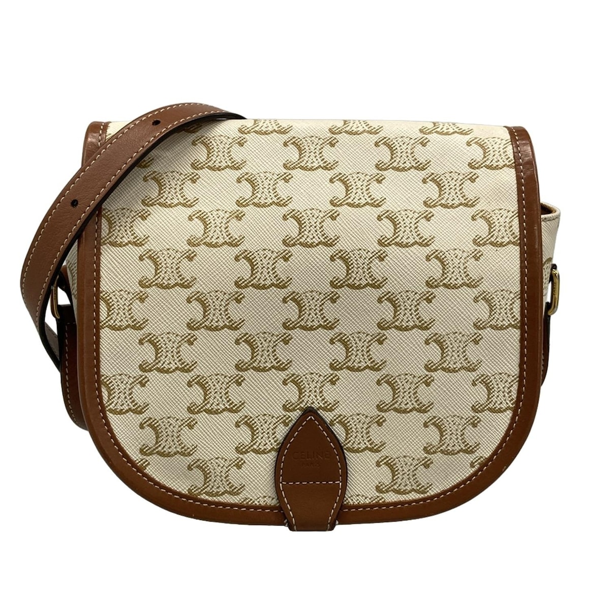 【新着】【中古】CELINE(セリーヌ) ファルコ ミディアムバッグ/トリオンフキャンバス ショルダーバッグ アイボリー×ベージュ×ブラウン